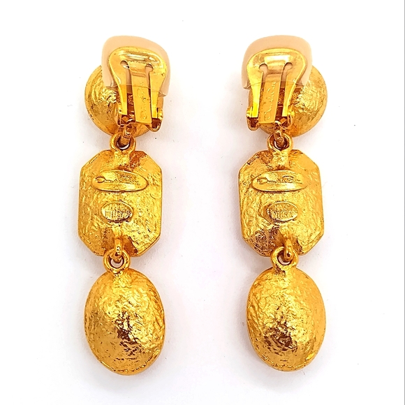 18K Oscar De La Renta Rose Clear Taupe Swarovski Crystals Clip on Drop Earrings - Picture 5 of 9